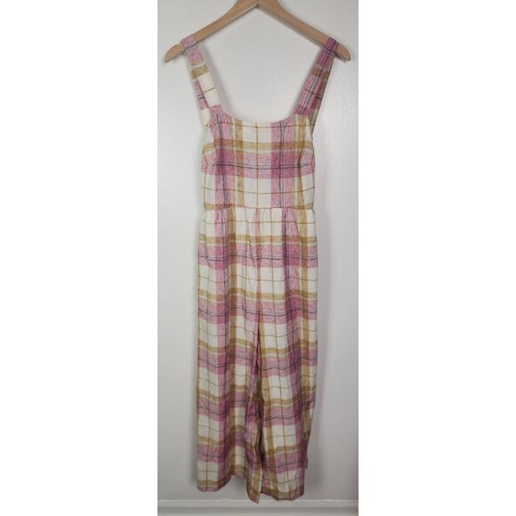Loft Beach Pants - Loft Beach Women's Sz. XS Pink & Tan Plaid Backless Tank Jumpsuit